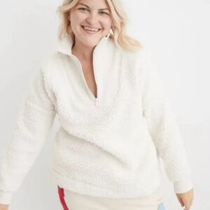 Aerie Dream Sherpa Oversized Quarter Zip - Cream